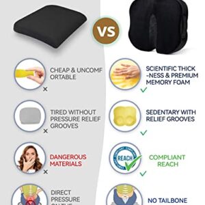 Travel Ease Memory Foam Orthopedic Coccyx Seat Cushion, Seat Cushion for Lower Back Pain and Sciatica Tailbone Pain Relief – Fit for Office Chair, Car Seat, Wheelchair (Black)