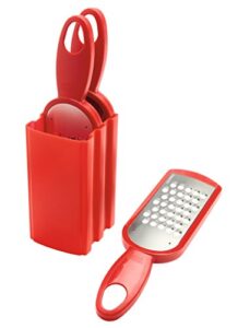 kuhn rikon 20190 swiss grater set of 3 with storage caddy, red