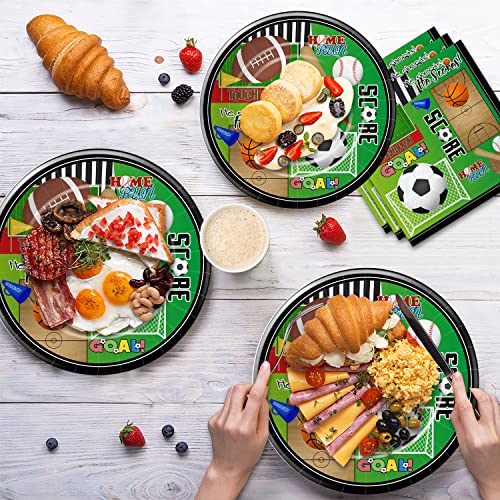 Xigejob Sports Party Supplies Tableware, Sports Party Decorations Include Plates, Cups, Napkins, Sports Theme Birthday Party Supplies, Soccer Basketball Baseball Football Theme Dinnerware | Serve 24