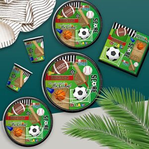 Xigejob Sports Party Supplies Tableware, Sports Party Decorations Include Plates, Cups, Napkins, Sports Theme Birthday Party Supplies, Soccer Basketball Baseball Football Theme Dinnerware | Serve 24