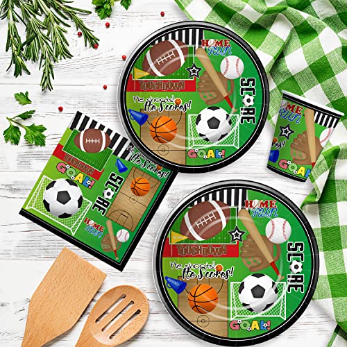 Xigejob Sports Party Supplies Tableware, Sports Party Decorations Include Plates, Cups, Napkins, Sports Theme Birthday Party Supplies, Soccer Basketball Baseball Football Theme Dinnerware | Serve 24