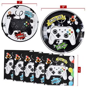 WERNNSAI Watercolor Video Game Party Plates and Napkins - Gaming Birthday Party Supplies for Boys Game Lovers Disposable Dinner Dessert Cake Paper Plates Lunch Napkins Serves 16 Guests 48 PCS