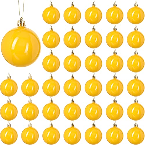 BBTO 36 Pcs ChristmasYellow Ball Ornament Xmas Shiny Balls Christmas Tree Pendants Baubles Set ations for Wreath Garland 2.4 Inch (Glossy Style)