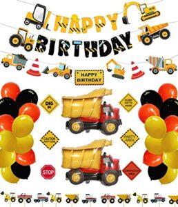 construction birthday party supplies dump truck party decorations kits set with 2 foil balloons for kids birthday party 52 pack