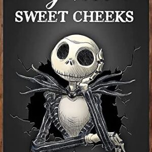 RIFOSA Why Hello Sweet Cheeks Have Nice Poop Jack Skeleton Tin Metal Sign Vintage Restroom Decor Pub Club Cafe Bar Home Wall Art Decoration, 12x16 Inch