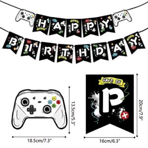 Watercolor Video Game Birthday Banner - Gaming Birthday Party Decorations for Boys Kids Game Themed Party Supplies Pre-Assembled Bunting Garland Hanging Wall Decor