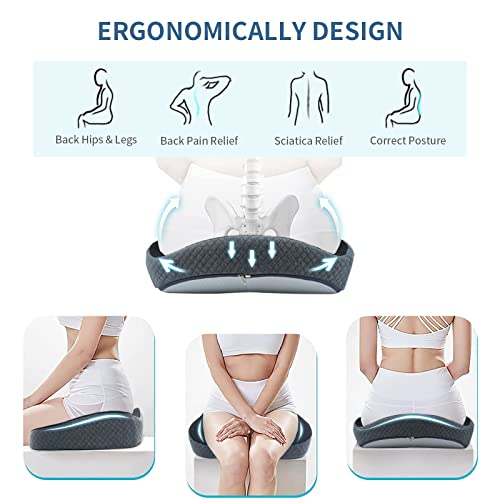 Large Seat Cushion 3D Full Wrap Office Chairs Cushions - Supportive Memory Foam Butt Pillow for Sciatica Pain Relief, Coccyx Seat Cushion for Tailbone Lower Back Pain for Home, Office and Car (Black)