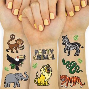 xo, fetti jungle temporary tattoos for kids - 30 styles | zoo, boys + girl craft, birthday party supplies, safari baby shower