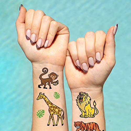 xo, Fetti Jungle Temporary Tattoos for Kids - 30 styles | Zoo, Boys + Girl Craft, Birthday Party Supplies, Safari Baby Shower