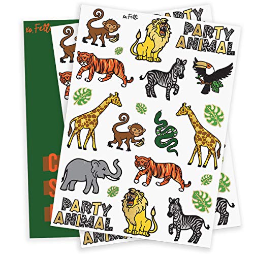 xo, Fetti Jungle Temporary Tattoos for Kids - 30 styles | Zoo, Boys + Girl Craft, Birthday Party Supplies, Safari Baby Shower