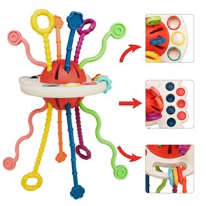 tiyol montessori toys for 1+ year old, food grade silicone pull string activitys, developmental pulling teething baby sensory toy, fun car seat airplane travel toddler boy &girl infant birthday gifts