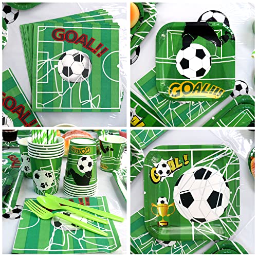 Soccer Party Supplies Serves 20 Guests - Including Happy Birthday Banner, Plates, Cake Toppers, Cups, Napkins, Tablecloth, Balloons, Straws, for Boys Kids Sports Birthday Party Decorations