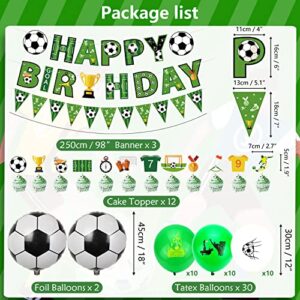 Soccer Party Supplies Serves 20 Guests - Including Happy Birthday Banner, Plates, Cake Toppers, Cups, Napkins, Tablecloth, Balloons, Straws, for Boys Kids Sports Birthday Party Decorations