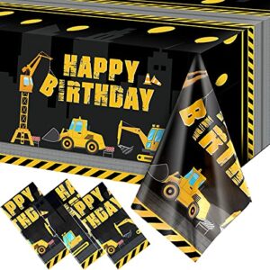 construction happy birthday tablecloth dump truck birthday table covers tractor plastic printed tablecloth construction themed birthday party decoration supplies for kid boy (black, 3 sheets)