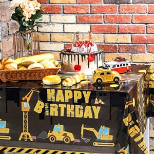 Construction Happy Birthday Tablecloth Dump Truck Birthday Table Covers Tractor Plastic Printed Tablecloth Construction Themed Birthday Party Decoration Supplies for Kid Boy (Black, 3 Sheets)