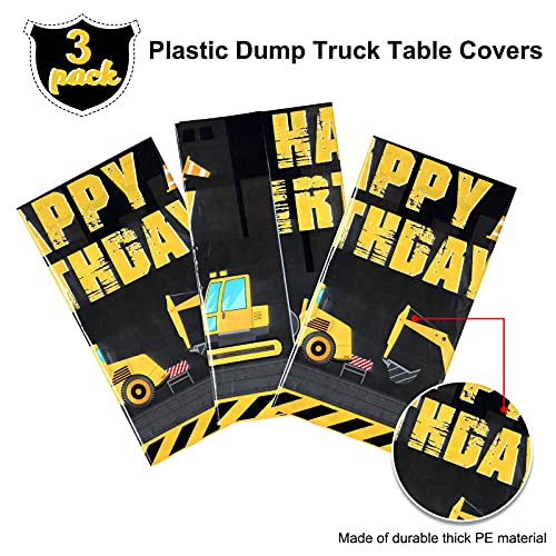 Construction Happy Birthday Tablecloth Dump Truck Birthday Table Covers Tractor Plastic Printed Tablecloth Construction Themed Birthday Party Decoration Supplies for Kid Boy (Black, 3 Sheets)