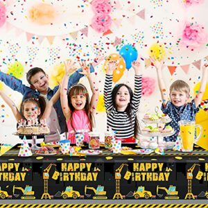 Construction Happy Birthday Tablecloth Dump Truck Birthday Table Covers Tractor Plastic Printed Tablecloth Construction Themed Birthday Party Decoration Supplies for Kid Boy (Black, 3 Sheets)