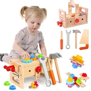 wdmiya wooden toddler tool set, toy tools for toddlers 3 4 year old and montessori educational stem toys, 29 pcs pretend construction toys birthday gifts for boys & girls.