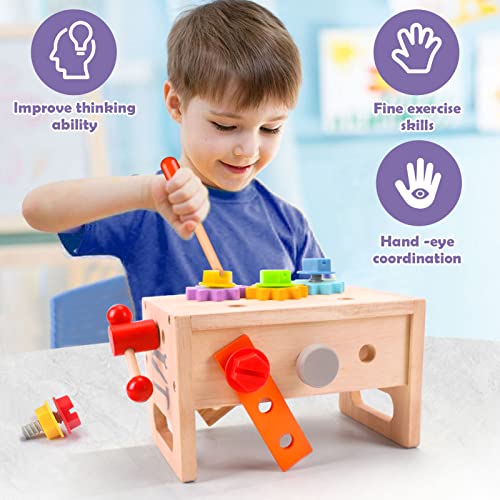 Wdmiya Wooden Toddler Tool Set, Toy Tools for Toddlers 3 4 Year Old and Montessori Educational STEM Toys, 29 Pcs Pretend Construction Toys Birthday Gifts for Boys & Girls.