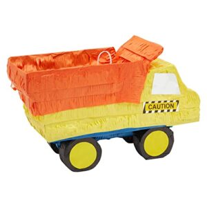 Small Dump Truck Pinata for Kids, Construction Themed Birthday Party Supplies and Decorations for Boys (15.5 x 9 x 6 In)