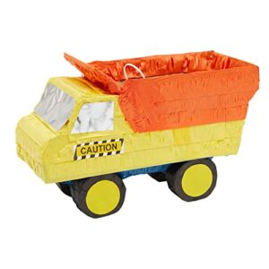 small dump truck pinata for kids, construction themed birthday party supplies and decorations for boys (15.5 x 9 x 6 in)