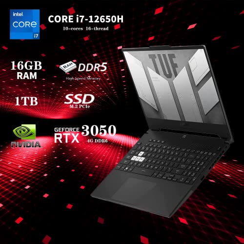 ASUS 2022 TUF F15 15.6" WQHD 144Hz Gaming Laptop, Intel 12th Core i7-12650H, 16GB DDR5 RAM, 1TB PCIe SSD, NVIDIA GeForce RTX 3050 Graphics, Backlit Keyboard, Win 11, Black, 32GB USB Card