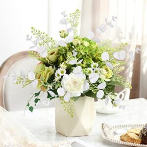 Gorgeoos 16PCS Artificial Eucalyptus Stems Bouquet White Faux Silk Eucalyptus Leaves with 4 Branches Real Touch Leaf Stem for Vase Wedding Table Centerpiece DIY Flower Arrangements Christmas Decor