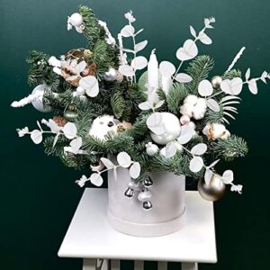 Gorgeoos 16PCS Artificial Eucalyptus Stems Bouquet White Faux Silk Eucalyptus Leaves with 4 Branches Real Touch Leaf Stem for Vase Wedding Table Centerpiece DIY Flower Arrangements Christmas Decor