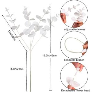 Gorgeoos 16PCS Artificial Eucalyptus Stems Bouquet White Faux Silk Eucalyptus Leaves with 4 Branches Real Touch Leaf Stem for Vase Wedding Table Centerpiece DIY Flower Arrangements Christmas Decor