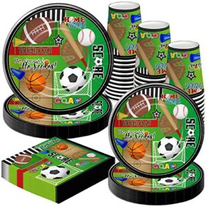 xigejob sports party supplies decorations - sports theme birthday party supplies, plates, cups, napkins, sports birthday decorations, soccer basketball baseball football theme dinnerware | serve 48