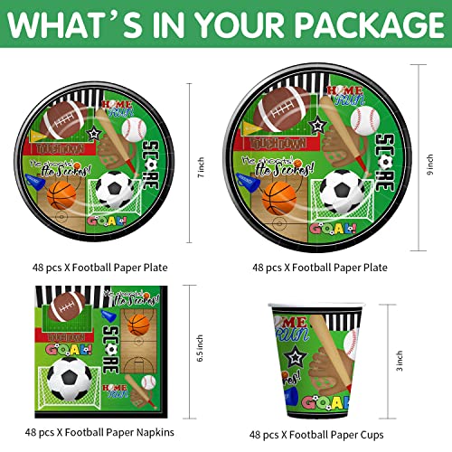 Xigejob Sports Party Supplies Decorations - Sports Theme Birthday Party Supplies, Plates, Cups, Napkins, Sports Birthday Decorations, Soccer Basketball Baseball Football Theme Dinnerware | Serve 48