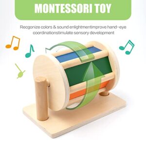 JOCY Montessori Toys for Babies 6-12 Months,Wooden Baby Spinning Rainbow Montessori Drum Toys,Best Newborn Gift