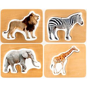 wooden montessori animal puzzles for toddlers 1-3 | realistic chunky safari animal shape puzzle | educational learning toy
