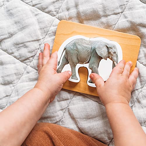 Wooden Montessori Animal Puzzles for Toddlers 1-3 | Realistic Chunky Safari Animal Shape Puzzle | Educational Learning Toy