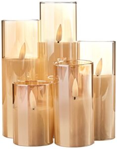 eywamage slim gold glass flameless candles batteries included, flickering led pillar candles with remote christmas wedding home decor, d 2" h 3" 4" 5" 6" 7"