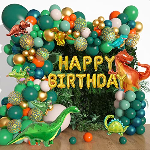 Amandir 167Pcs Dinosaur Balloons Arch Garland Kit, Sage Green Orange 8Pcs Dino Foil Balloons Happy Birthday Balloon for Jungle Safari Dinosaur Themed Party Baby Shower Decorations Supplies Kids Boys