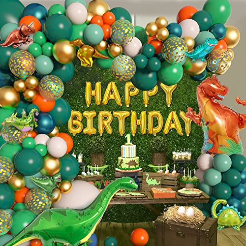 Amandir 167Pcs Dinosaur Balloons Arch Garland Kit, Sage Green Orange 8Pcs Dino Foil Balloons Happy Birthday Balloon for Jungle Safari Dinosaur Themed Party Baby Shower Decorations Supplies Kids Boys