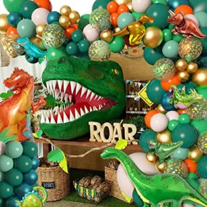 Amandir 167Pcs Dinosaur Balloons Arch Garland Kit, Sage Green Orange 8Pcs Dino Foil Balloons Happy Birthday Balloon for Jungle Safari Dinosaur Themed Party Baby Shower Decorations Supplies Kids Boys