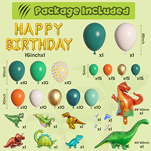 Amandir 167Pcs Dinosaur Balloons Arch Garland Kit, Sage Green Orange 8Pcs Dino Foil Balloons Happy Birthday Balloon for Jungle Safari Dinosaur Themed Party Baby Shower Decorations Supplies Kids Boys