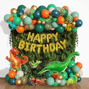 Amandir 167Pcs Dinosaur Balloons Arch Garland Kit, Sage Green Orange 8Pcs Dino Foil Balloons Happy Birthday Balloon for Jungle Safari Dinosaur Themed Party Baby Shower Decorations Supplies Kids Boys