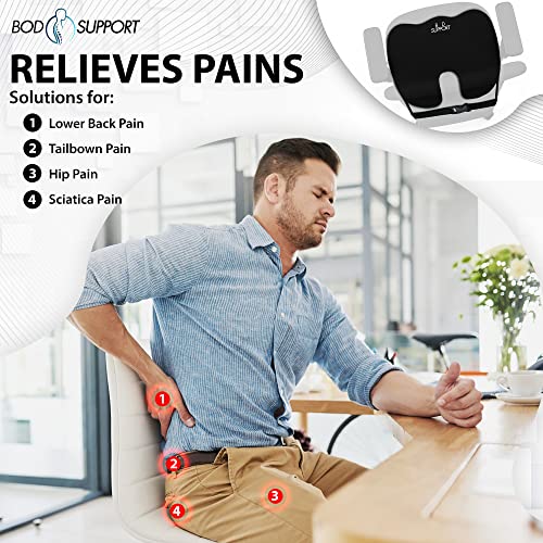 BOD SUPPORT Chair Cushions with Straps - Seat Cushions for Office Chairs, Car Seat Cushion for Tailbone Pain Relief Cushion Design to Relieve Sciatica Coccyx Design from Prolonged Sitting (Black)