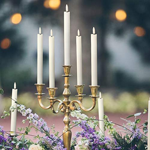 GenSwin Flameless White Taper Candles Flickering with 10-Key Remote, Battery Operated Led Warm 3D Wick Light Window Candles Real Wax Pack of 6, Christmas Home Wedding Decor(0.78 X 9.64 Inch)