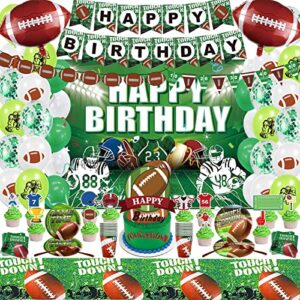 176pcs football birthday party decorations includ birthday banner, football garland,tablecloth, football backdrop, football foil balloon, tableware ect boys sports theme & superbowl party supplies
