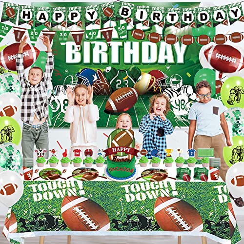 176pcs Football Birthday Party Decorations Includ Birthday Banner, Football Garland,Tablecloth, Football Backdrop, Football Foil Balloon, Tableware ect Boys Sports Theme & Superbowl Party Supplies