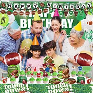 176pcs Football Birthday Party Decorations Includ Birthday Banner, Football Garland,Tablecloth, Football Backdrop, Football Foil Balloon, Tableware ect Boys Sports Theme & Superbowl Party Supplies