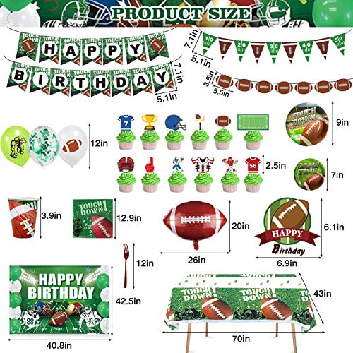 176pcs Football Birthday Party Decorations Includ Birthday Banner, Football Garland,Tablecloth, Football Backdrop, Football Foil Balloon, Tableware ect Boys Sports Theme & Superbowl Party Supplies