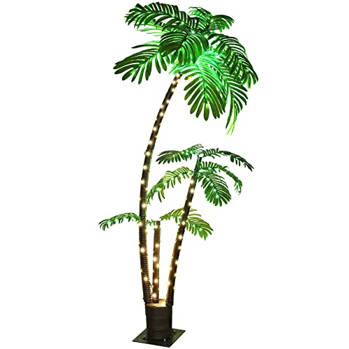 Lighted Palm Tree 6' 3.3' 2' Tiki Bar Outdoor Christmas Decorations Decor, Light Up LED Artificial Fake Trees Lights for Outside Patio Yard Tropical Party Pool