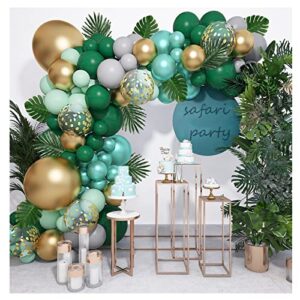 Amandir 151Pcs Jungle Safari Balloon Garland Kit, Metallic Green Gold Tropical Balloons Arch Artificial Palm Leaves for Animal Dinosaur Two Wild One Birthday Baby Shower Decoration Boys Party Supplies