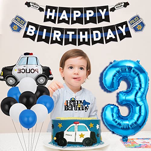 3rd Birthday Decorations for Boy Police Birthday Party Decoration Happy Birthday Banner 3rd Birthday Gifts Boy Police Birthday Party Supplies for Kids Police Cars Cake Topper Police Balloons