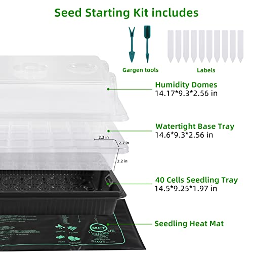 Seed Starter Tray, 40 Cells Seed Starter Kit with Seedling Heat Mat, Germination Tray with Humidity Control Domes, Cloning Kit, Propagation and Germination Station, Heat Mat for Plants Starter Kit